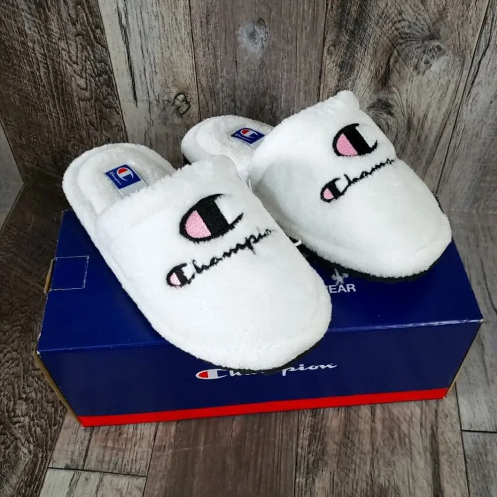 Champion Motel Slippers Youth Size 11 Terrycloth Girls Hard Sole Cushioned White